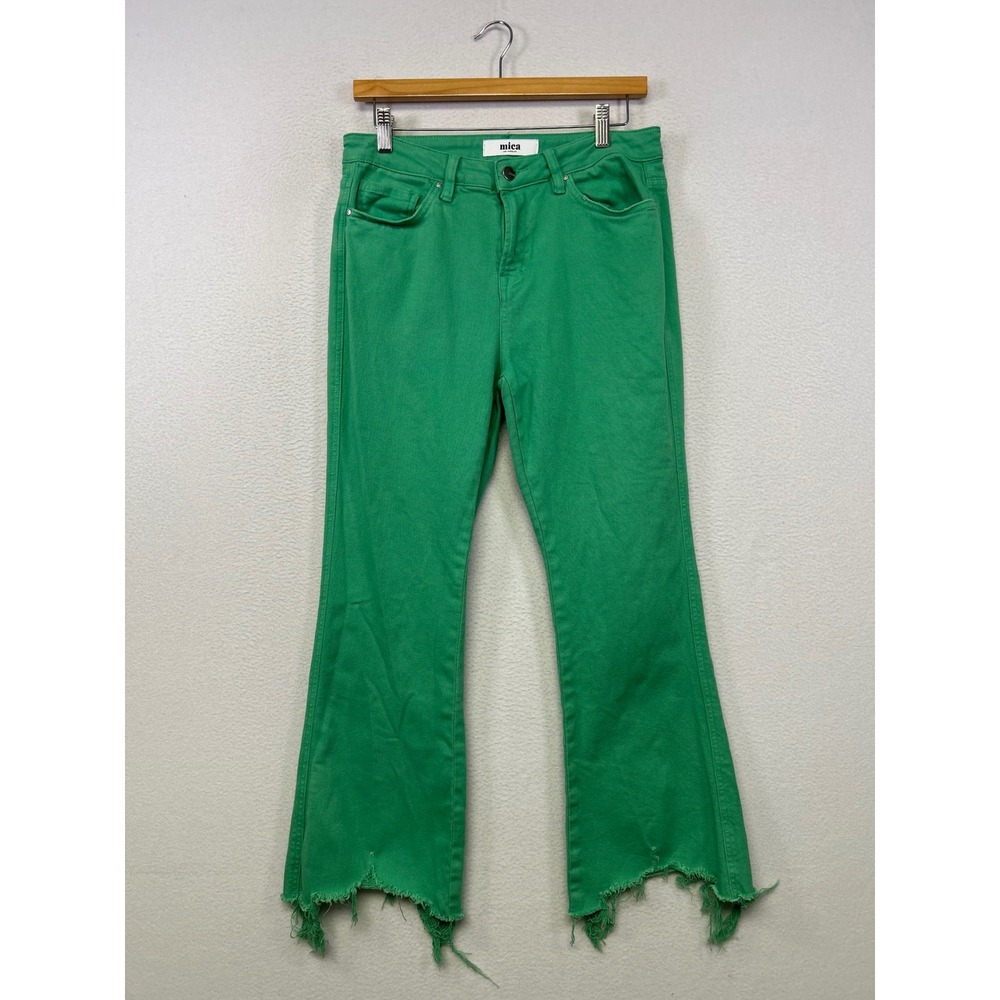 Boho Streetwear Mica Los Angeles Womens 29 Green Raw Step Hem Flare Jeans